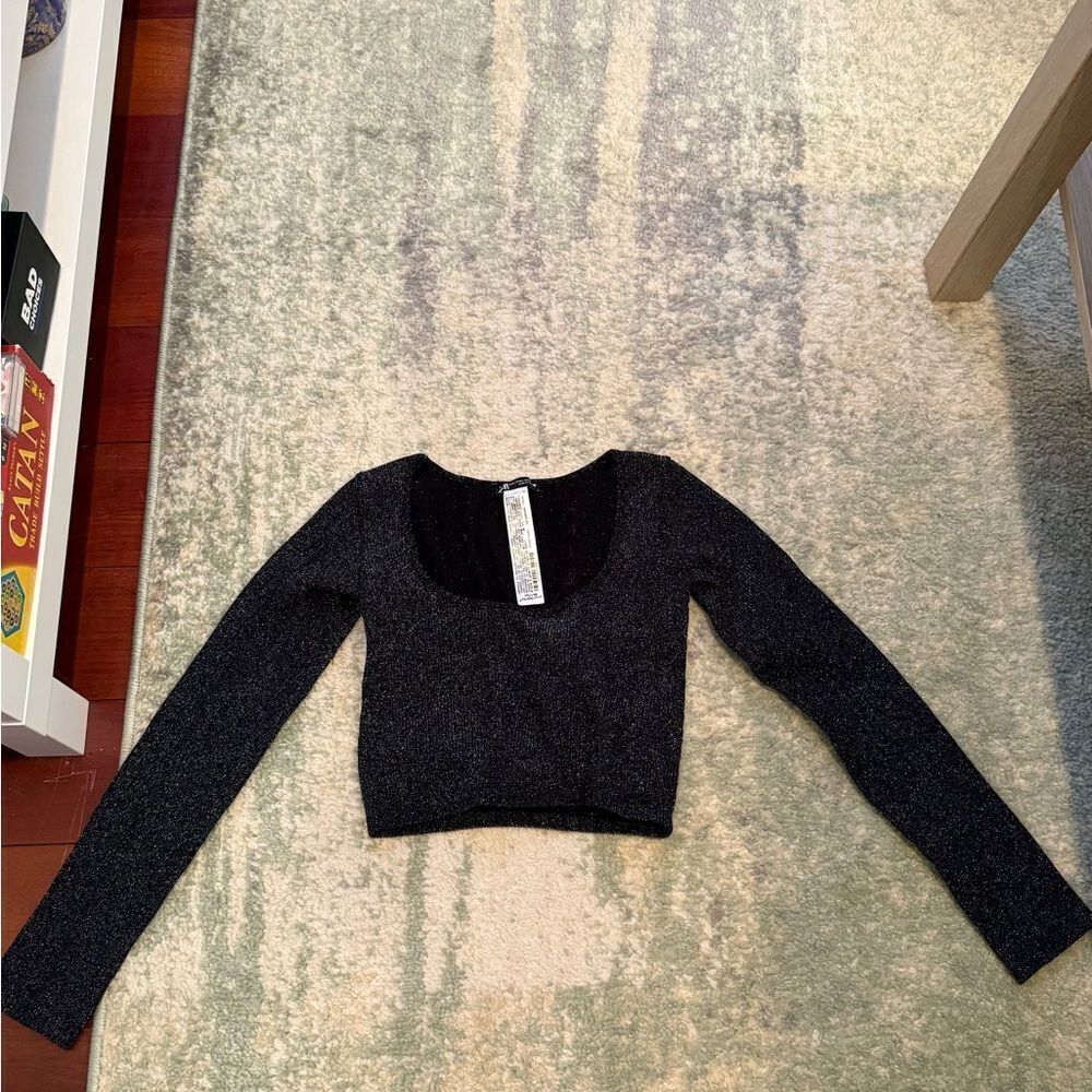 Black Sparkly Long Sleeve Crop Top from Zara